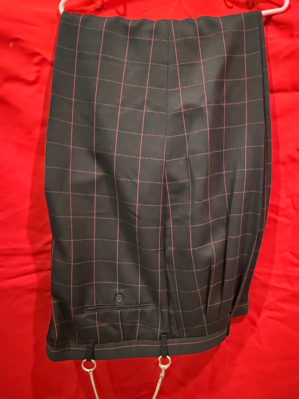 RETRO BLACK WITH RED WINDOW PANE PLAID MEN'S PANTS. 42/32